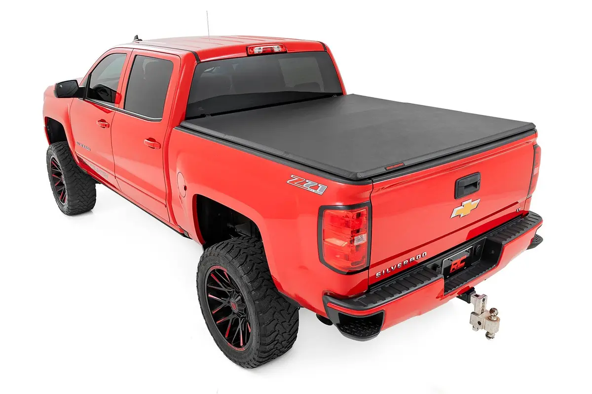 Bed Cover | Tri Fold | Soft | 5'9" Bed | Chevrolet Silverado/Gmc Sierra 1500 | 2014-2018 | Rough Country | 41214550A 1