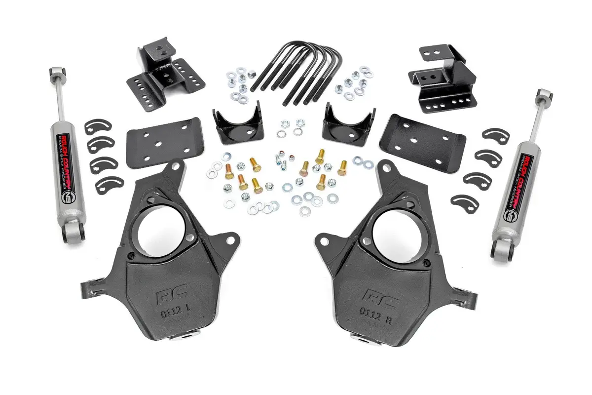 2 Inch Lowering Kit | 4 Inch Rear Lowering | Alum/Stamped Knuckle | Chevrolet Silverado/Gmc Sierra 1500 | 2014-2018 | Rough Country | 71630 1
