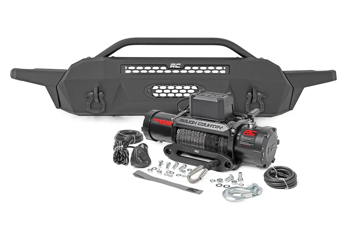 Front Bumper | High Clearance | 9500-Lb Pro Series Winch | Synthetic Rope Toyota Tacoma 4Wd | 2016-2022 | Rough Country | 10716 1