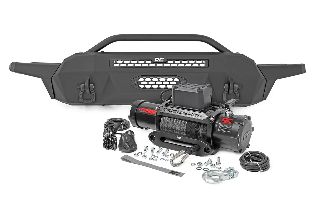 Front Bumper | High Clearance | 12000-Lb Pro Series Winch | Synthetic Rope Toyota Tacoma 4Wd | 2016-2022 | Rough Country | 10717 1