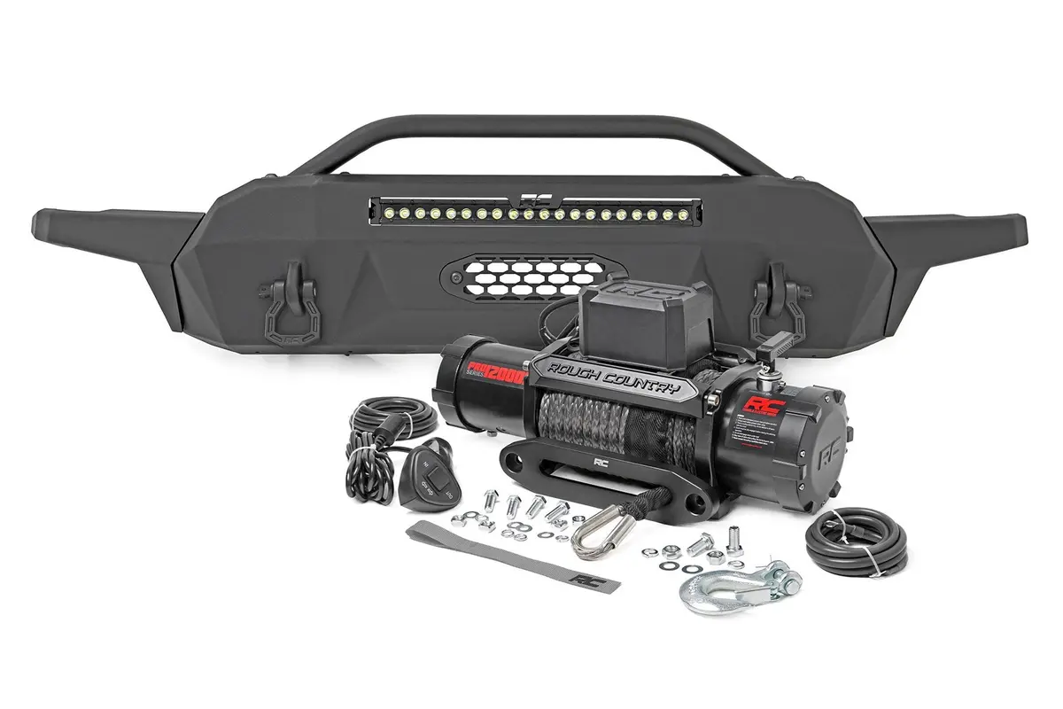 Front Bumper | High Clearance | 20" Blk Drl Led + Pro12000s Winch | Toyota Tacoma 4Wd | 2016-2022 | Rough Country | 10729 1