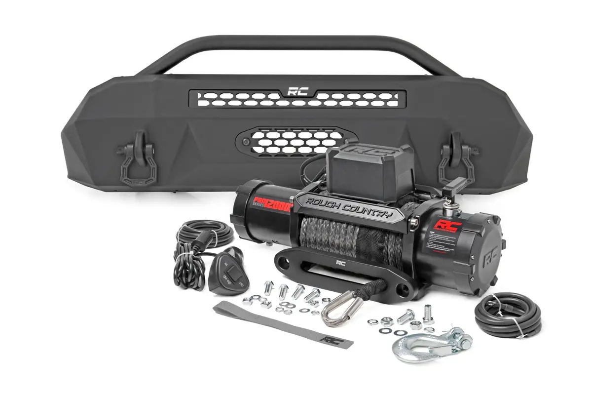 Front Bumper | Hybrid | 12000-Lb Pro Series Winch | Synthetic Rope | Toyota Tacoma | 2016-2022 | Rough Country | 10715 1