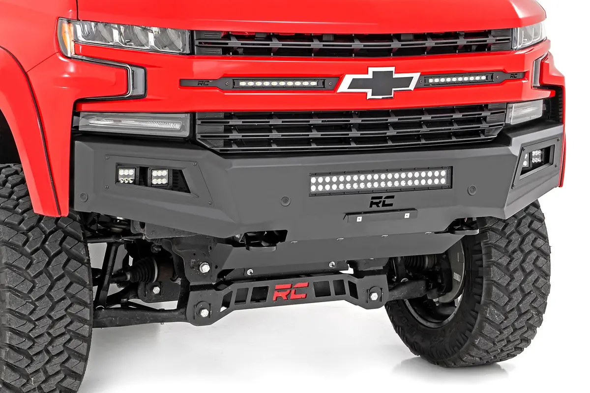 High Clearance Front Bumper | Led Lights & Skid Plate | Chevy Silverado 1500 | 2019-2022 | Rough Country | 10757A 1