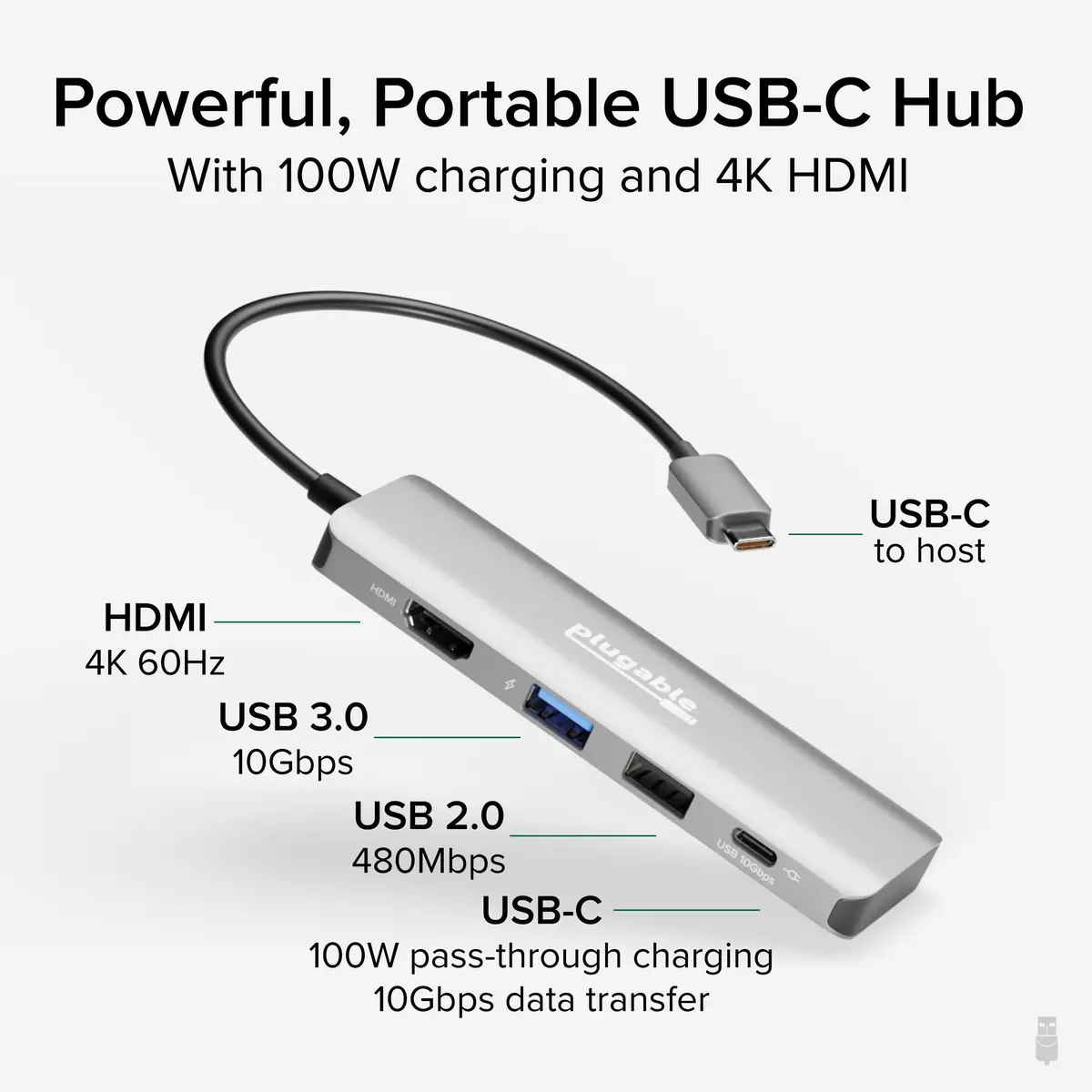 Plugable 4-In-1 Usb-C Hub With 4K Hdmi, 100W Charging 2