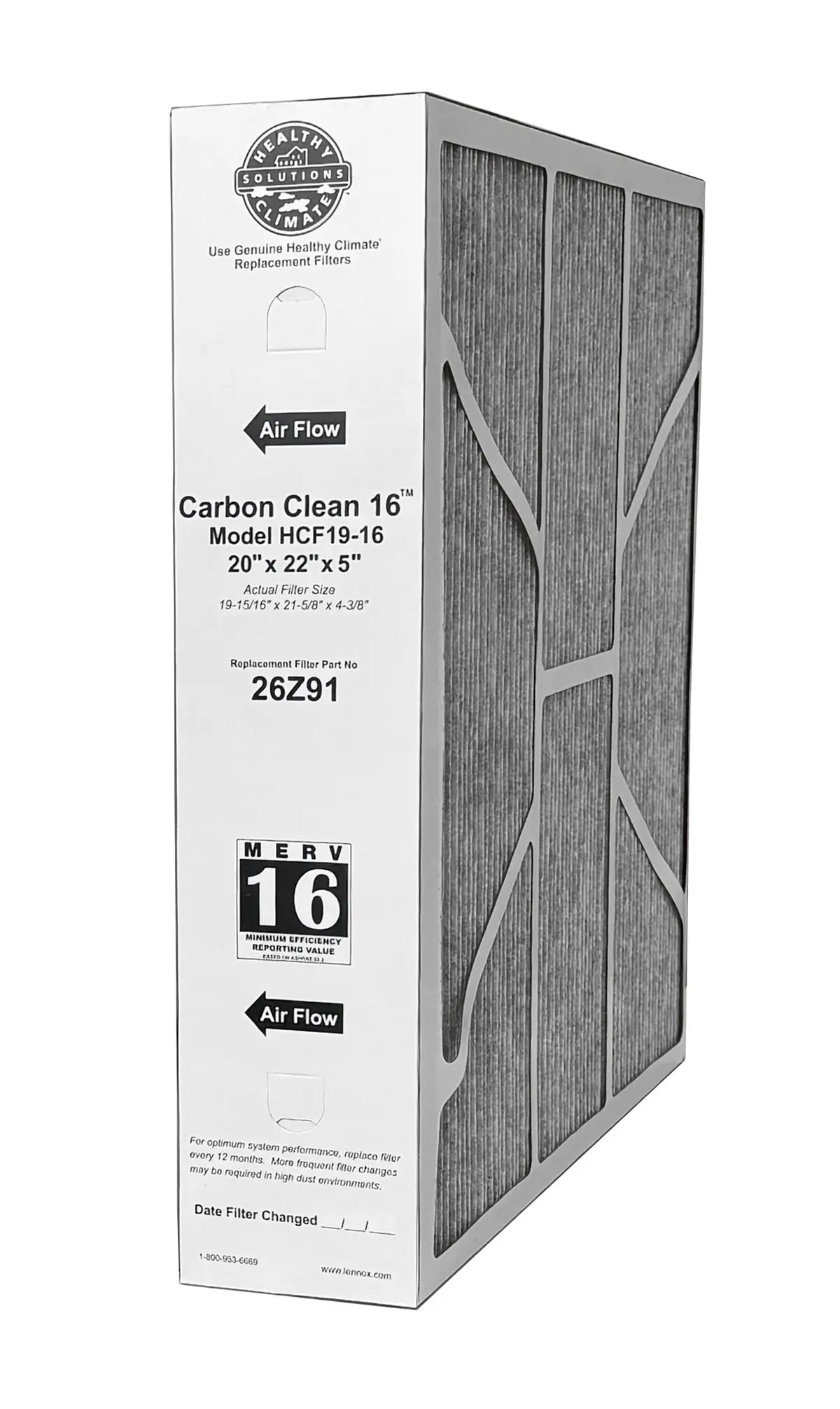 Lennox 26Z91 - 20" X 22" X 5" Healthy Climate Carbon Clean Hcf19-16 Air Filter, Merv 16 1