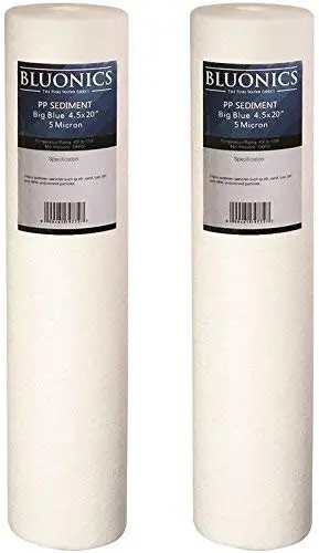 Bluonics 2-Pack 4.5" X 20" Big Blue Sediment Replacement Water Filters (5 Micron) Standard Size Whole House Cartridges For Rust, Iron, Sand, Dirt 1