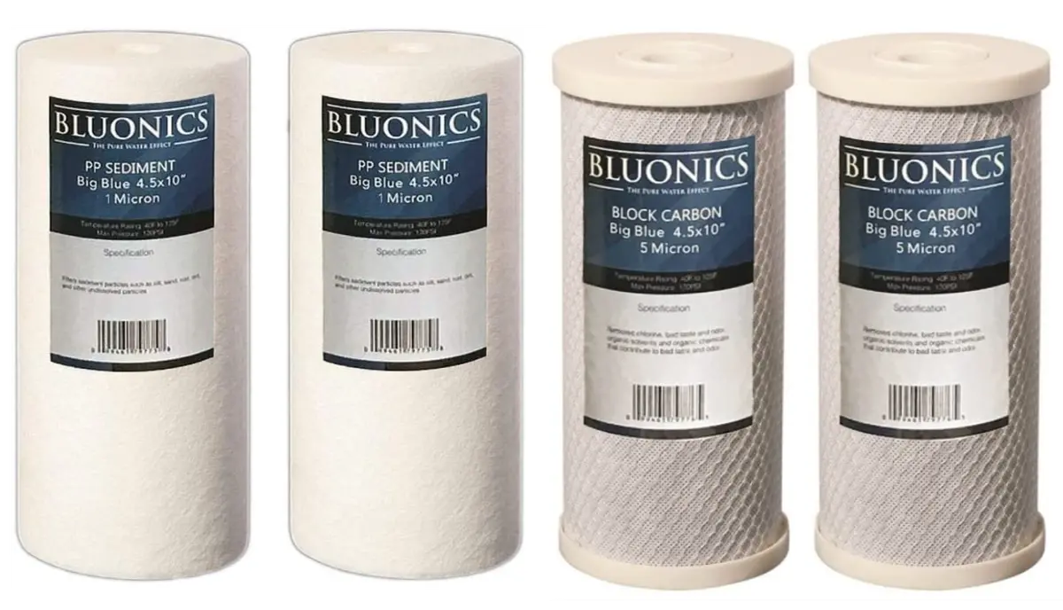 Big Blue Sediment (1 Micron) & Carbon Block (5 Micron) Replacement Water Filters 4Pcs For 4.5" X 10" Whole House Filters 1