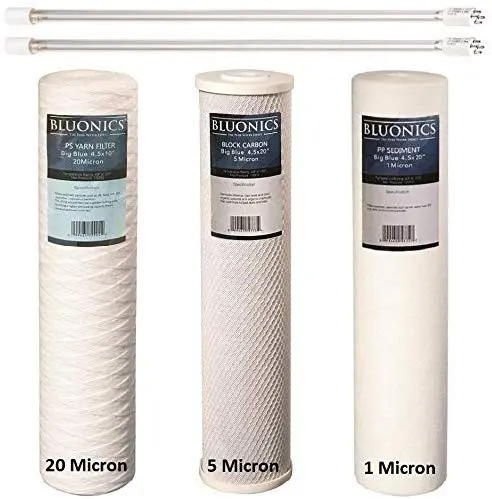 Bluonics Replacement Filter Set For Our Well Water System, String-Wound, Sediment & Cto Carbon 4.5X 20 Whole House Cartridges+ 2 Uv Lamps 1