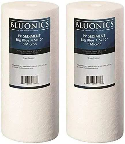 2-Pack Bluonics 4.5" X 10" Big Blue Sediment Replacement Water Filters 5-Micron Whole House For Rust, Iron, Sand, Dirt And Undissolved Particles 1
