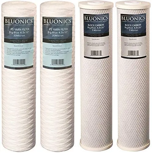 4 Piece String-Wound Yarn Sediment & Cto Carbon Block Replacement Water Filters Big Blue Size 4.5 X 20 Whole House Cartridges 1