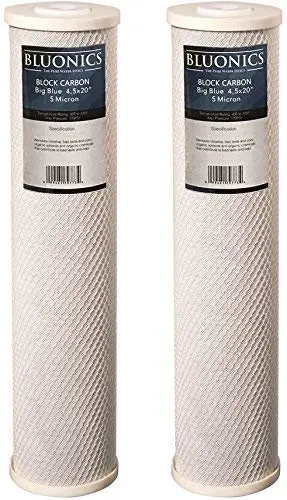 Bluonics 2-Pack Big Blue Carbon Block Replacement Water Filters 5-Micron 4.5" X 20" For Chlorine, Pesticides, Insecticides, Bad Taste And Odor 1