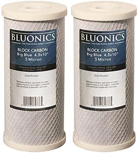 2-Pack Bluonics Big Blue Carbon Block Water Filters 5-Micron 4.5" X 10" Cartridges For Chlorine, Pesticides, Herbicides, Bad Taste And Odor 1