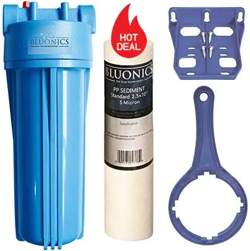 Bluonics 10" Blue Whole House Water Filter With 5 Micron Sediment Cartridge Included For Rust, Iron, Sand, Dirt, Sediment And Undissolved Particles 1