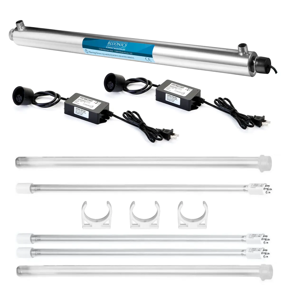 Bluonics Ultraviolet Light Uv Water Sterilizer Purifier Filter Whole House 12 Gpm 55W 110V + 3/4" Npt In/Out + Extras (2 Bulbs, 1 Ballast,1 Tube) 1