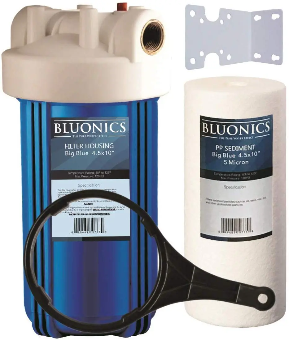 Bluonics 10" Big Blue Whole House Water Filter With 5 Micron Sediment Cartridge For Rust, Iron, Sand, Dirt, Sediment And Undissolved Particles 1