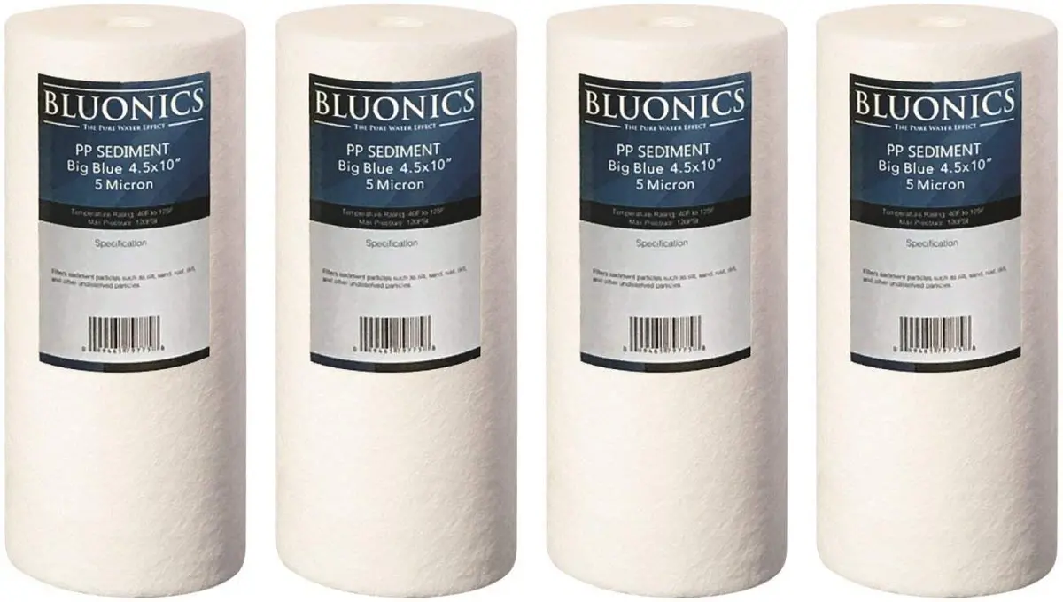 Big Blue Sediment Replacement Water Filters 4Pcs (5 Micron) 4.5" X 10" Whole House Cartridges 1