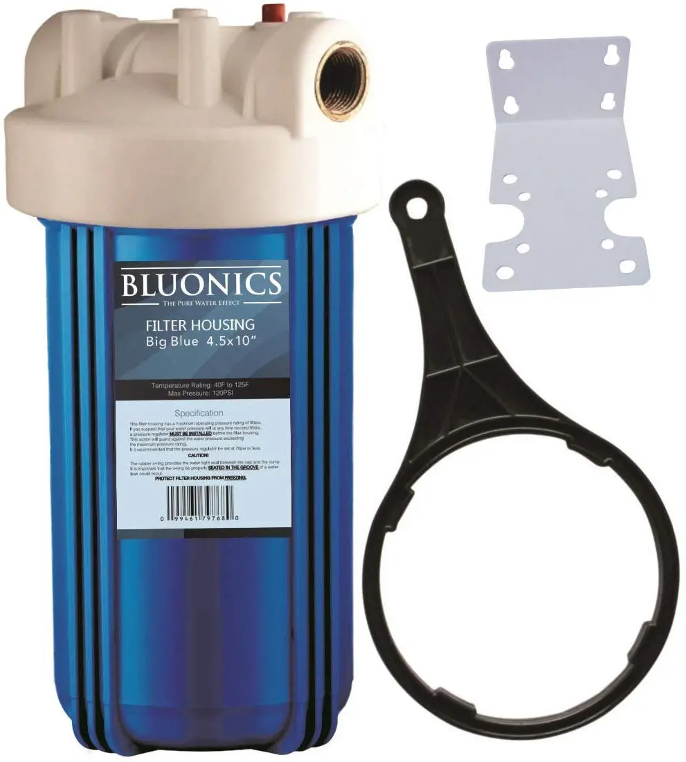 10" Big Blue Whole House Water Filter Housing System Uses Standard Big Blue Size 4.5 X 10 Cartridges - Complete With Wrench, Bracket And Screws 1