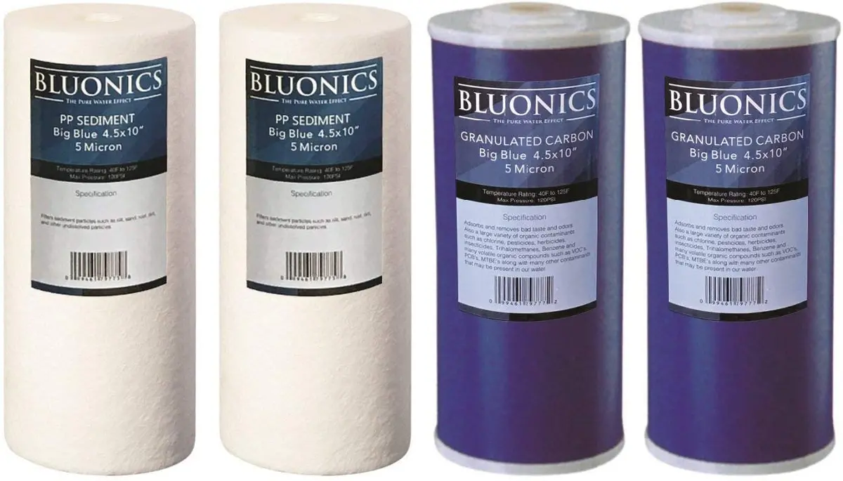 Big Blue Sediment & Carbon Replacement Water Filters 4Pcs 4.5" X 10" Whole House Cartridges 1