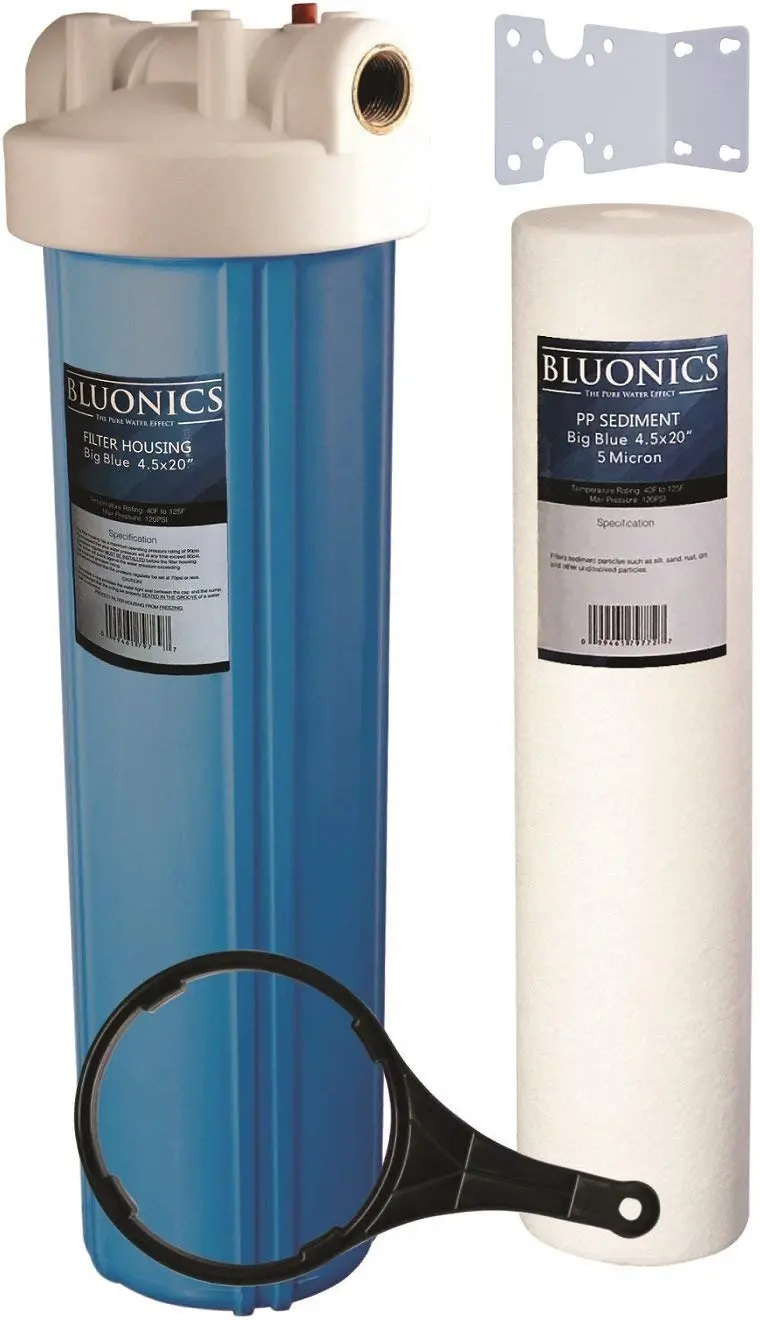 Bluonics 20" Big Blue Whole House Water Filter With 5 Micron Sediment Cartridge For Rust, Iron, Sand, Dirt, Sediment And Undissolved Particles 1