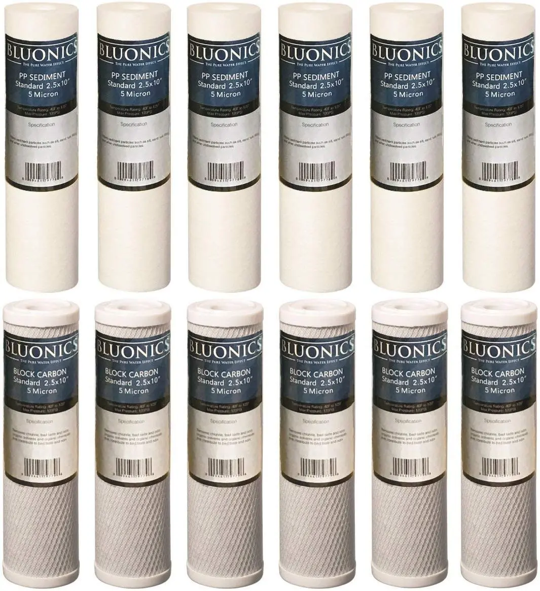 2.5" X 10" Sediment & Cto Carbon Block Replacement Filters Package Of 12 Total Bluonics Filters 1