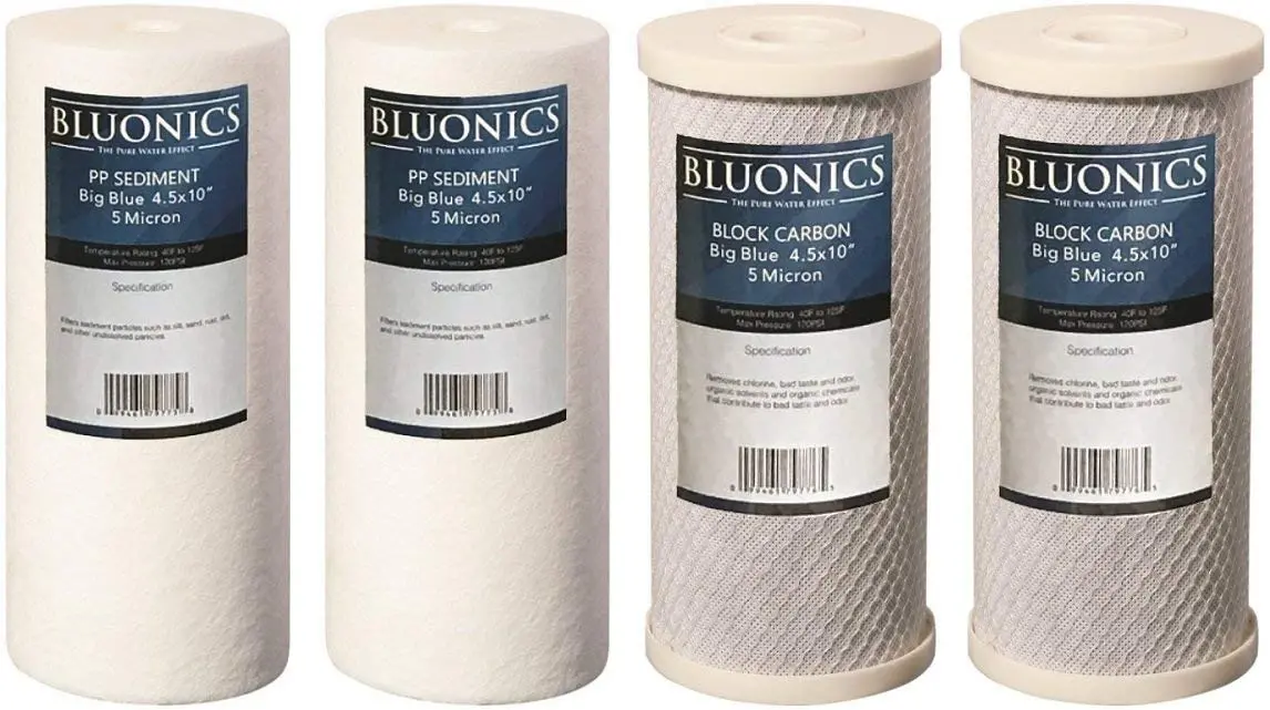 Big Blue Sediment & Carbon Block Replacement Water Filters 4Pcs (5 Micron) 4.5" X 10" Whole House Cartridges 1