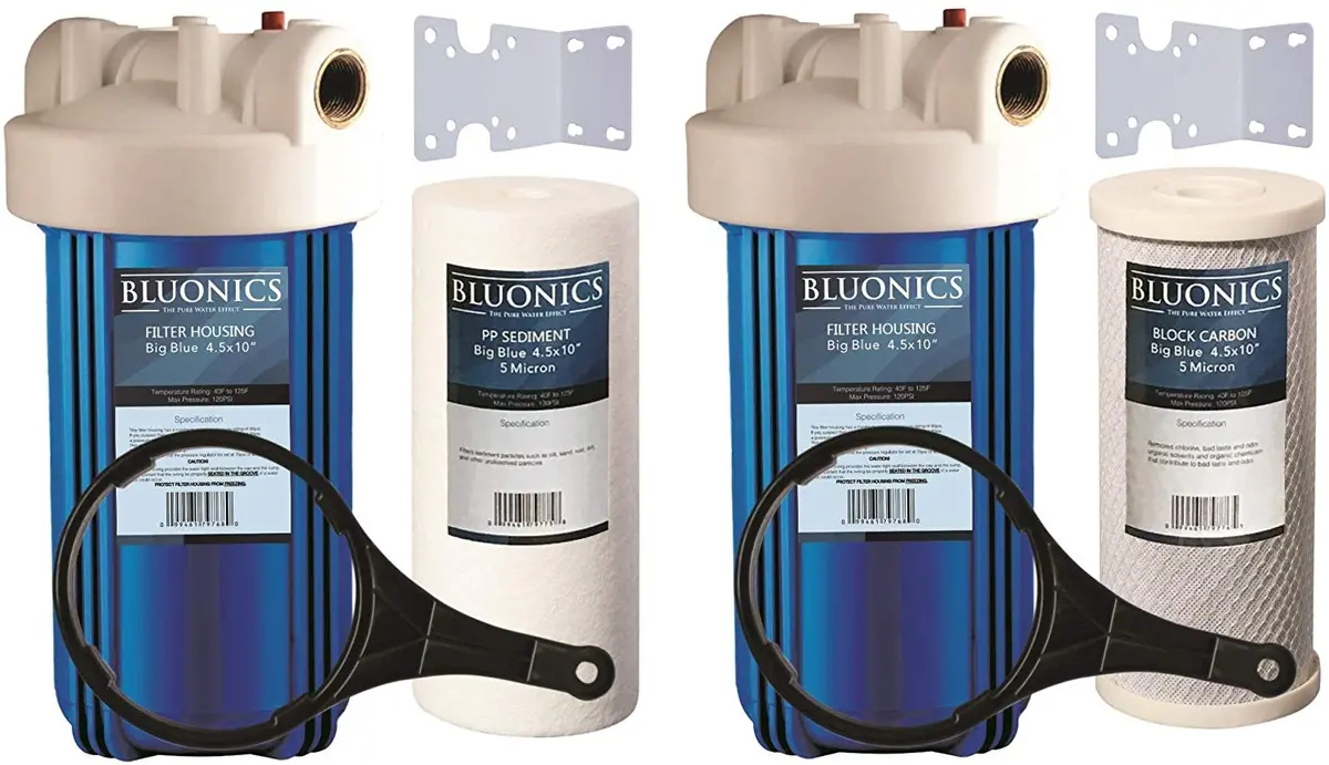 Two 10" Big Blue Whole House Water Filters With Sediment & Carbon For Rust, Iron, Sand, Dirt, Sediment, Chlorine, Pesticides, Insecticides And Odors 1