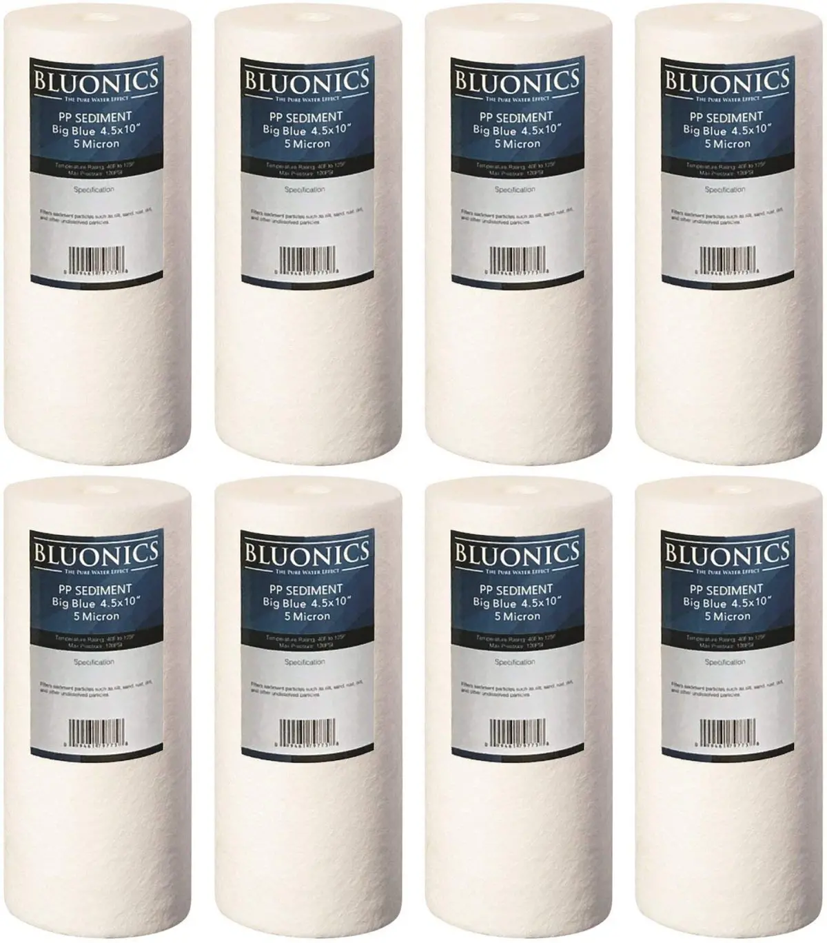 Big Blue Sediment Replacement Water Filters 8Pcs (5 Micron) 4.5" X 10" Whole House Cartridges 1