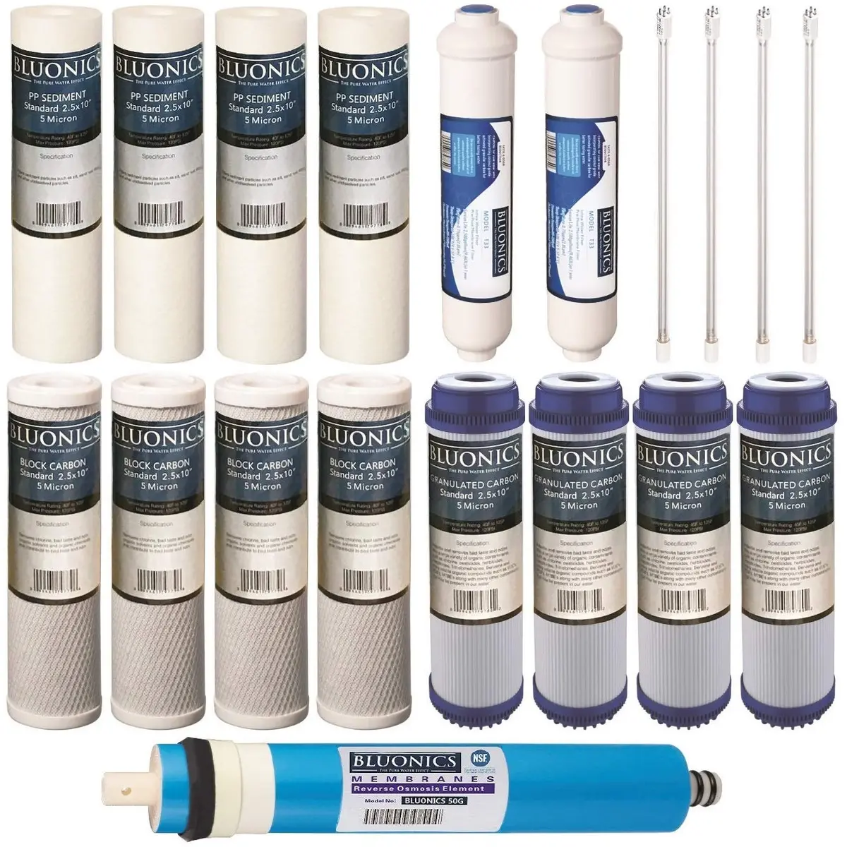 Bluonics 19 Pcs Replacement Water Filter Set For Our 6 Stage Uv Reverse Osmosis System 50Gpd 1