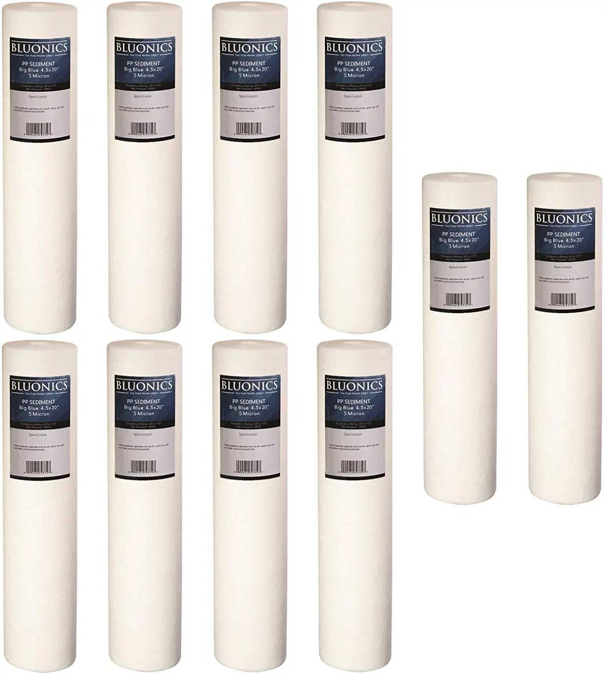 Bluonics Big Blue Sediment Replacement Water Filters 10 (5 Micron) 4.5"X20" Cartridges 1