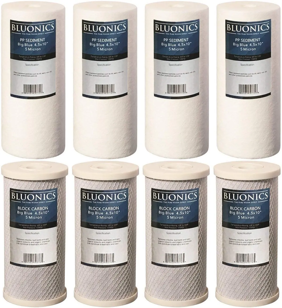Bluonics 8 Big Blue Cto Carbon Block & Sediment 4.5" X 10" Replacement Filter Cartridges 1
