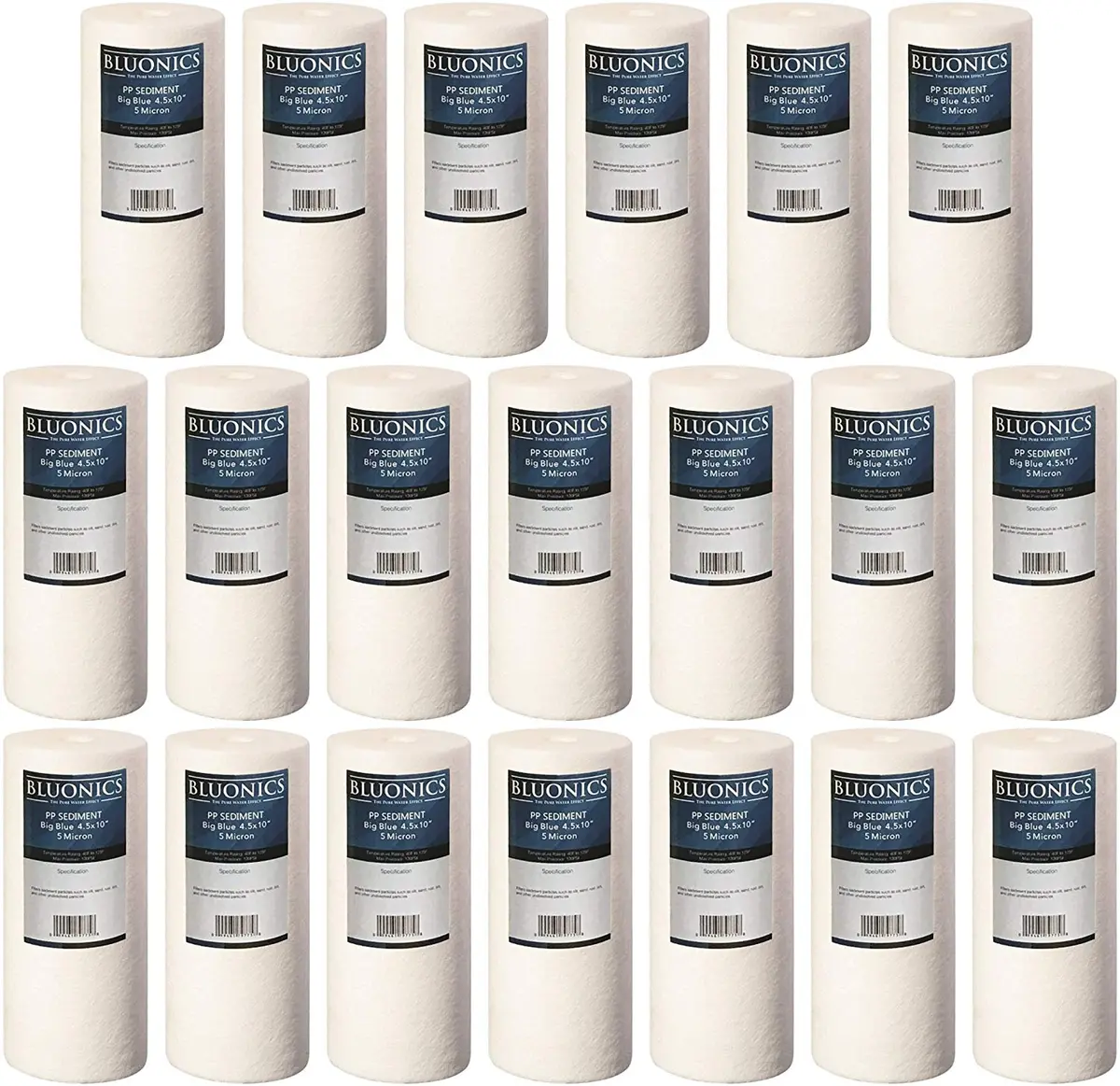 20-Pack 4.5" X 10" Big Blue Sediment Replacement Water Filters 5-Micron Whole House Cartridges For Rust, Iron, Sand, Dirt And Undissolved Particles 1