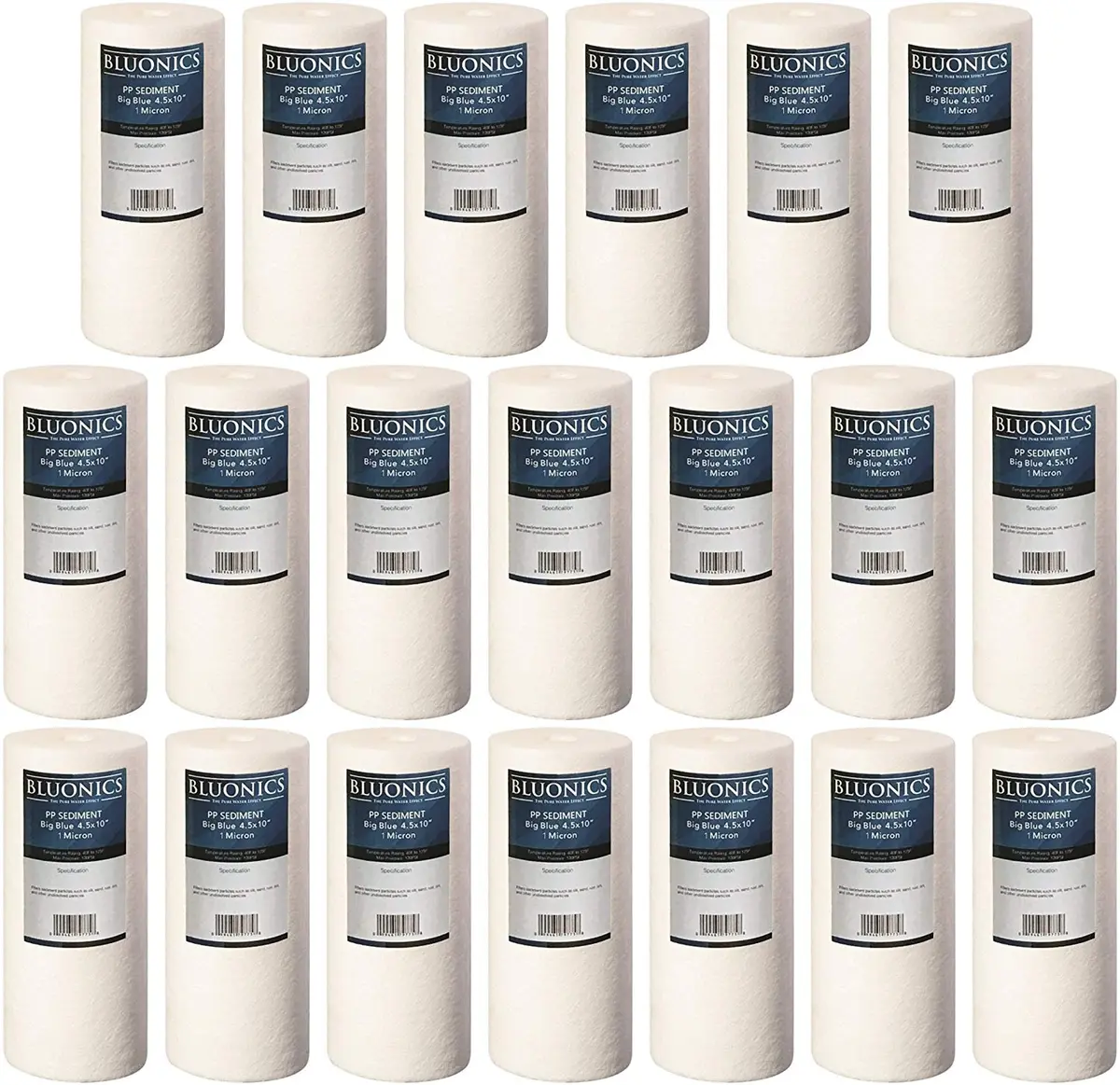 20-Pack Bluonics 4.5" X 10" Big Blue Sediment Replacement Water Filters 1-Micron Whole House For Rust, Iron, Sand, Dirt And Undissolved Particles 1