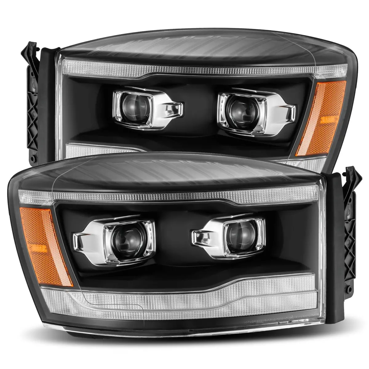2006- 2009 Dodge Ram Projector Headlights Plank Style Design Black W/ Sequential Signal, Top/Bottom Drl. Alpha Rex 880532 1