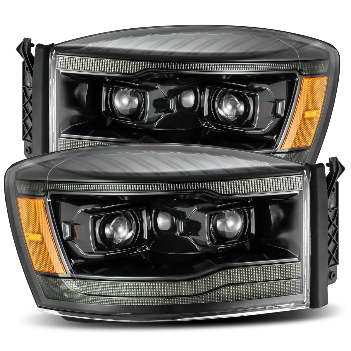2006- 2009 Dodge Ram Projector Headlights Plank Style Design Alpha Black W/ Sequential Signal, Top/Bottom Drl. Alpha Rex 880530 1