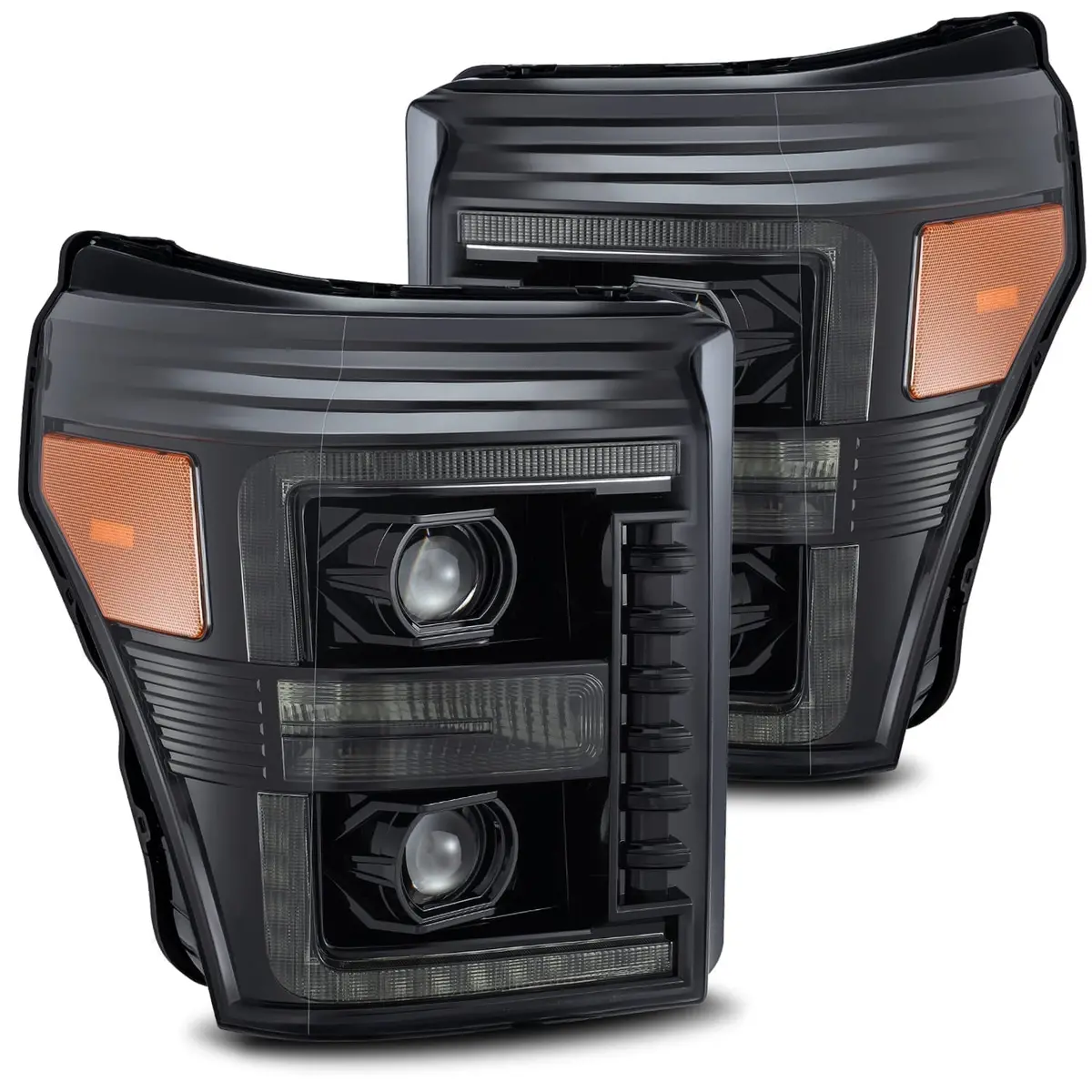 2011- 2016 Ford F-550 Projector Headlights Plank Style Design Alpha Black W/ Sequential Signal Light. Alpha Rex 880140 1