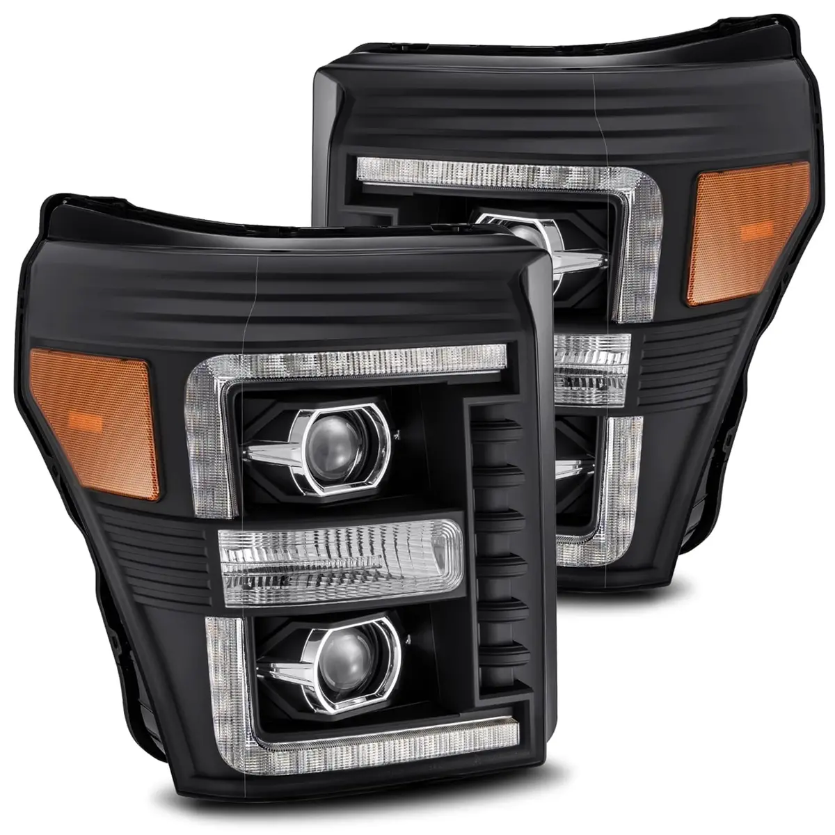 2011- 2016 Ford F-250 Projector Headlights Plank Style Design Black W/ Sequential Signal Light. Alpha Rex 880142 1