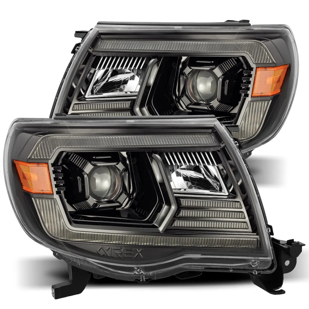 2005- 2011 Toyota Tacoma Projector Headlights Plank Style Design Alpha Black W/ Drl. Alpha Rex 880736 1