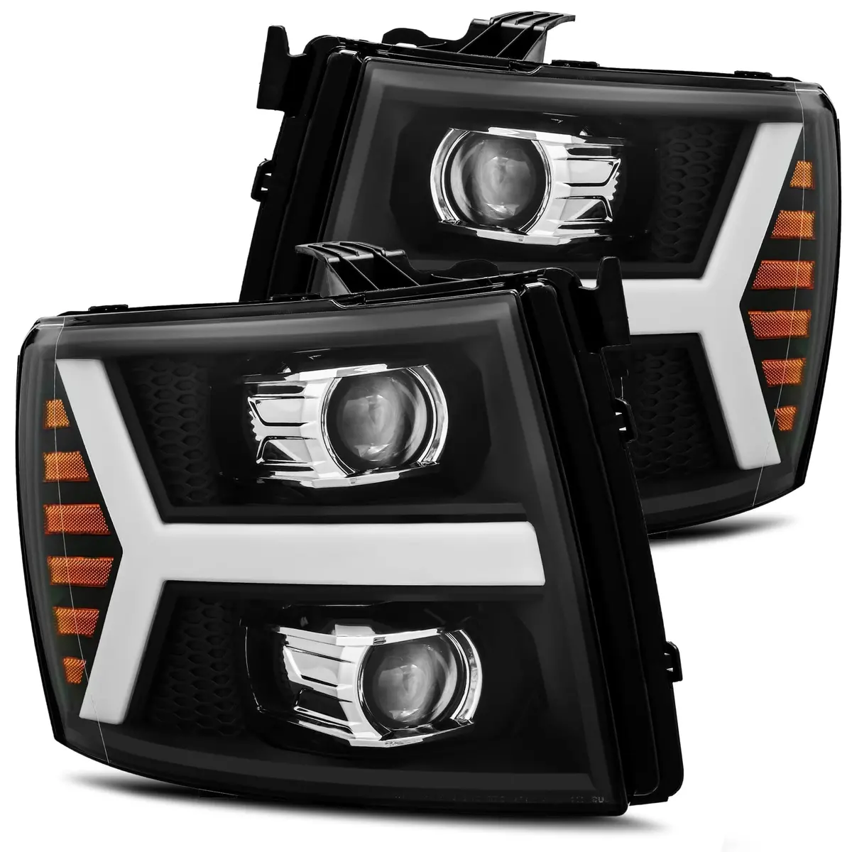 2007- 2013 Chevrolet Silverado Projector Headlights Plank Style Design Matte Black W/ Activation Sequential Signal. Alpha Rex 880205 1