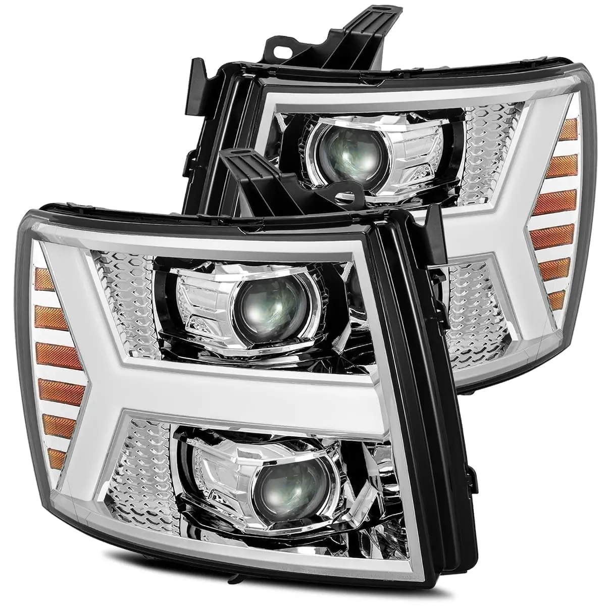 2007- 2013 Chevrolet Silverado Projector Headlights Plank Style Design Chrome W/ Activation Sequential Signal. Alpha-Rex 880204 1