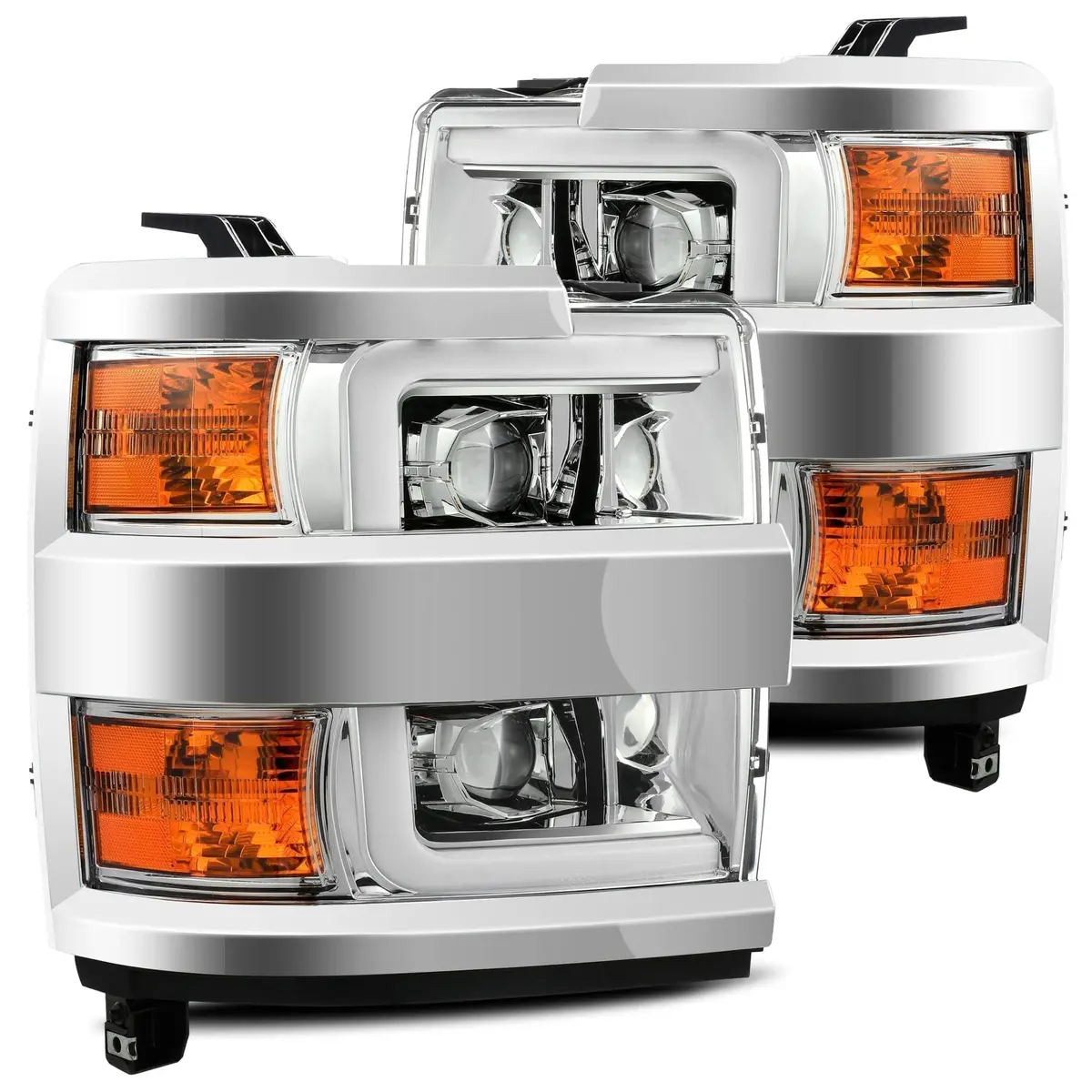2015- 2019 Chevrolet Silverado Projector Headlights Plank Style Design Chrome W/ Activation Light / Sequential Signal And Drl. Alpha Rex 880225 1
