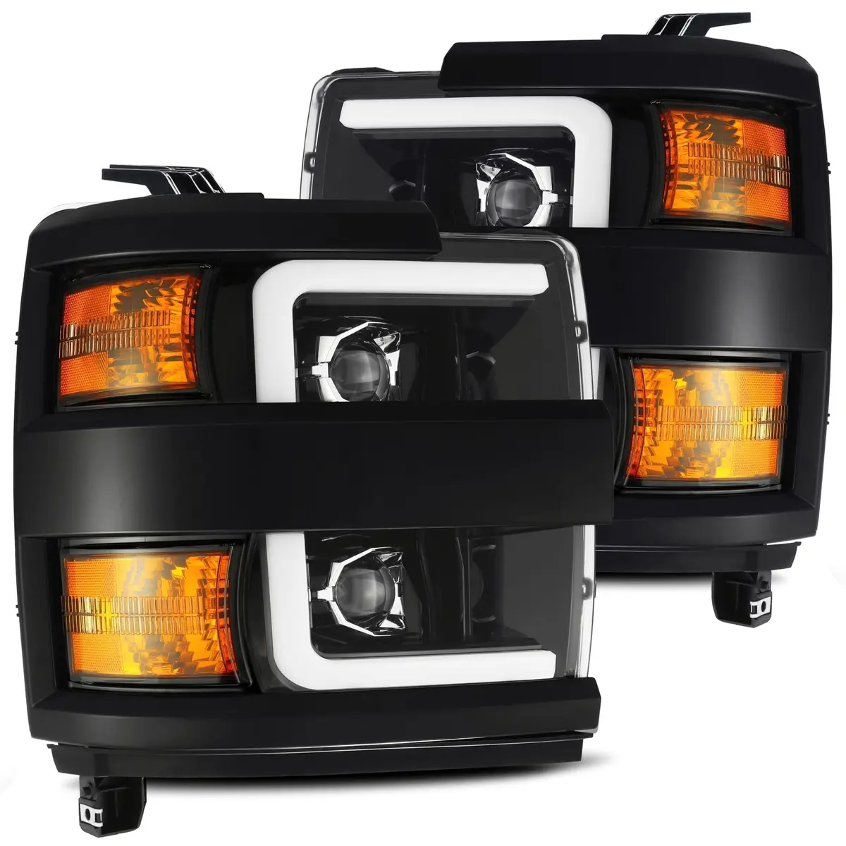 2015- 2019 Chevrolet Silverado Projector Headlights Plank Style Design Jet Black W/ Activation Light / Sequential Signal And Drl. Alpha Rex 880226 1