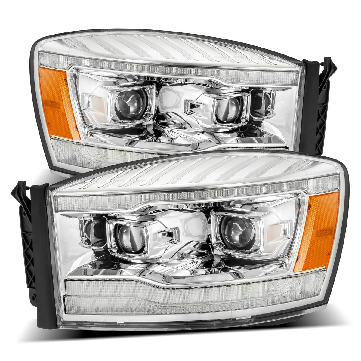 2006- 2008 Dodge Ram Projector Headlights Plank Style Design Chrome W/ Sequential Signal, Top/Bottom Drl. Alpha Rex 880531 1