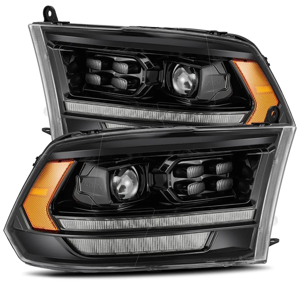 2009-2018 Dodge Ram Projector Headlights Plank Style Design Alpha Black W/ Sequential Signal, Top/Bottom Drl. Alpha Rex 880524 1