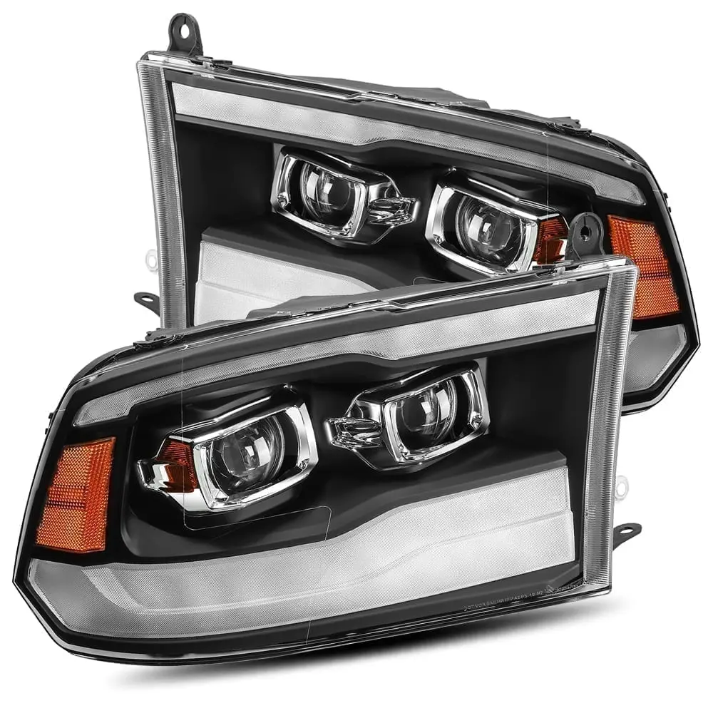 2010- 2018 Dodge Ram Projector Headlights Plank Style Design Black W/ Sequential Signal, Top/Bottom Drl. Alpha Rex 880597 1