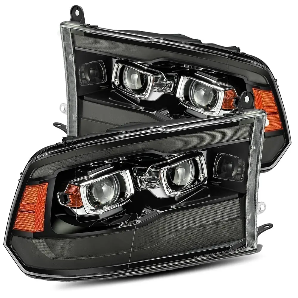 2009- 2018 Dodge Ram Projector Headlights Plank Style Design Black W/ Sequential Signal, Top/Bottom Drl W/ Smoked Lens. Alpha Rex 880593 1