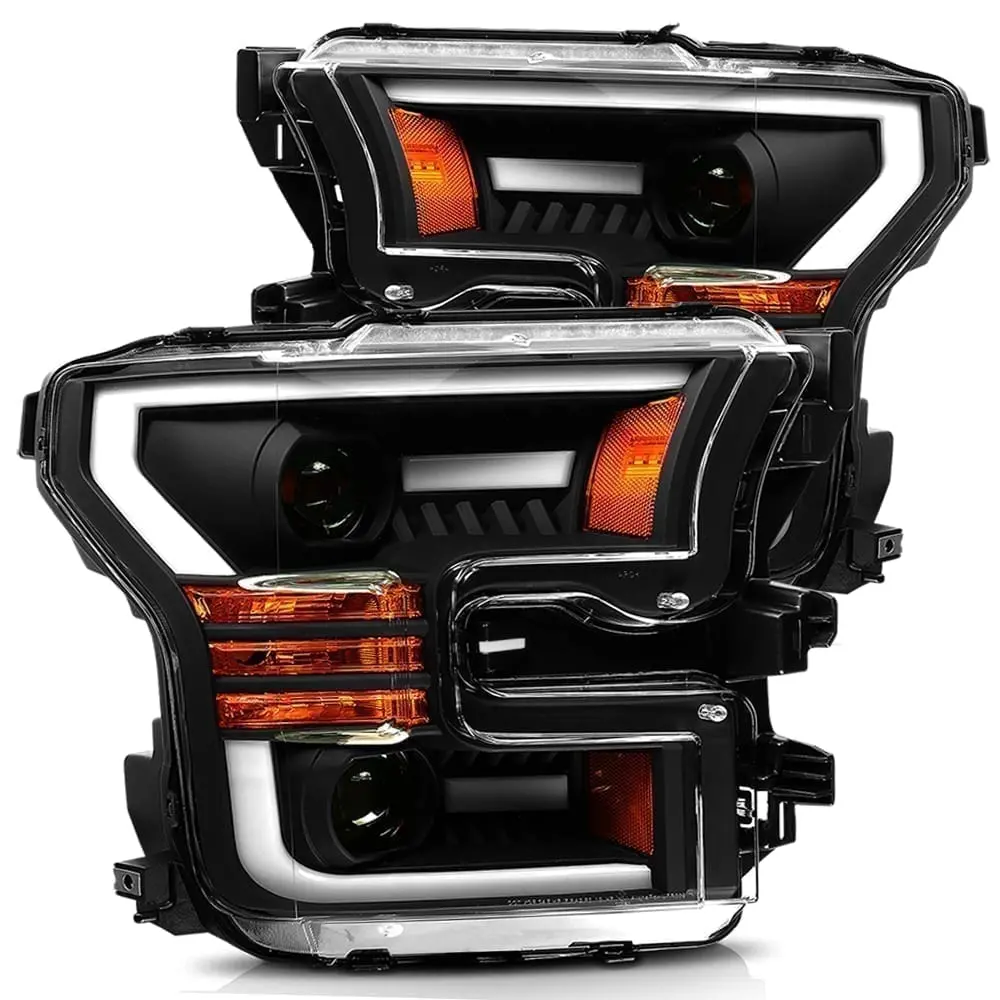 2015- 2017 Ford F150 Projector Headlights Plank Style Design Black W/ Activation Sequential Signal. Alpha Rex 880156 1