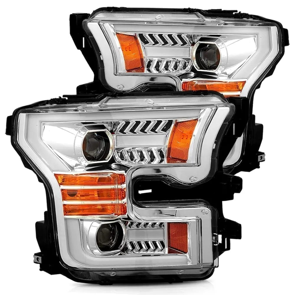 2017- 2020 Ford F150 Projector Headlights Plank Style Design Chrome W/ Activation Sequential Signal. Alpha Rex 880157 1