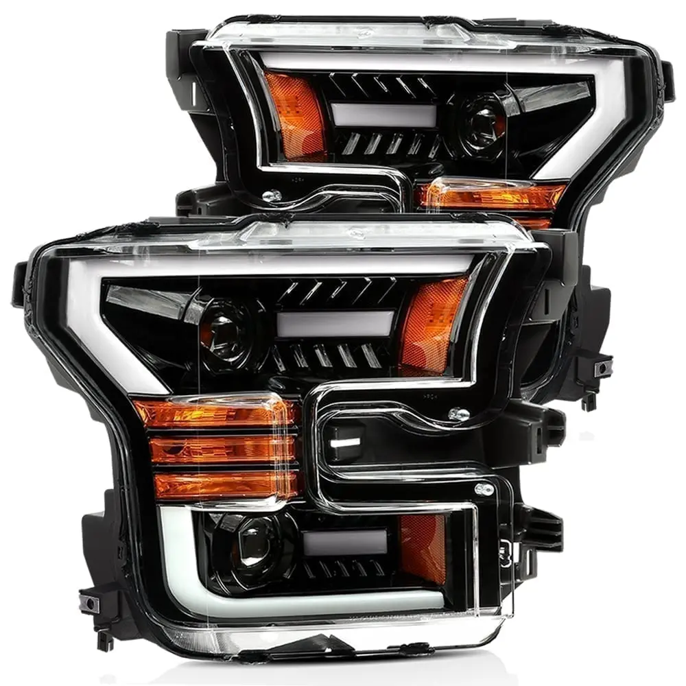 2017- 2020 Ford F150 Projector Headlights Plank Style Design Gloss Black W/ Activation Sequential Signal. Alpha Rex 880158 1