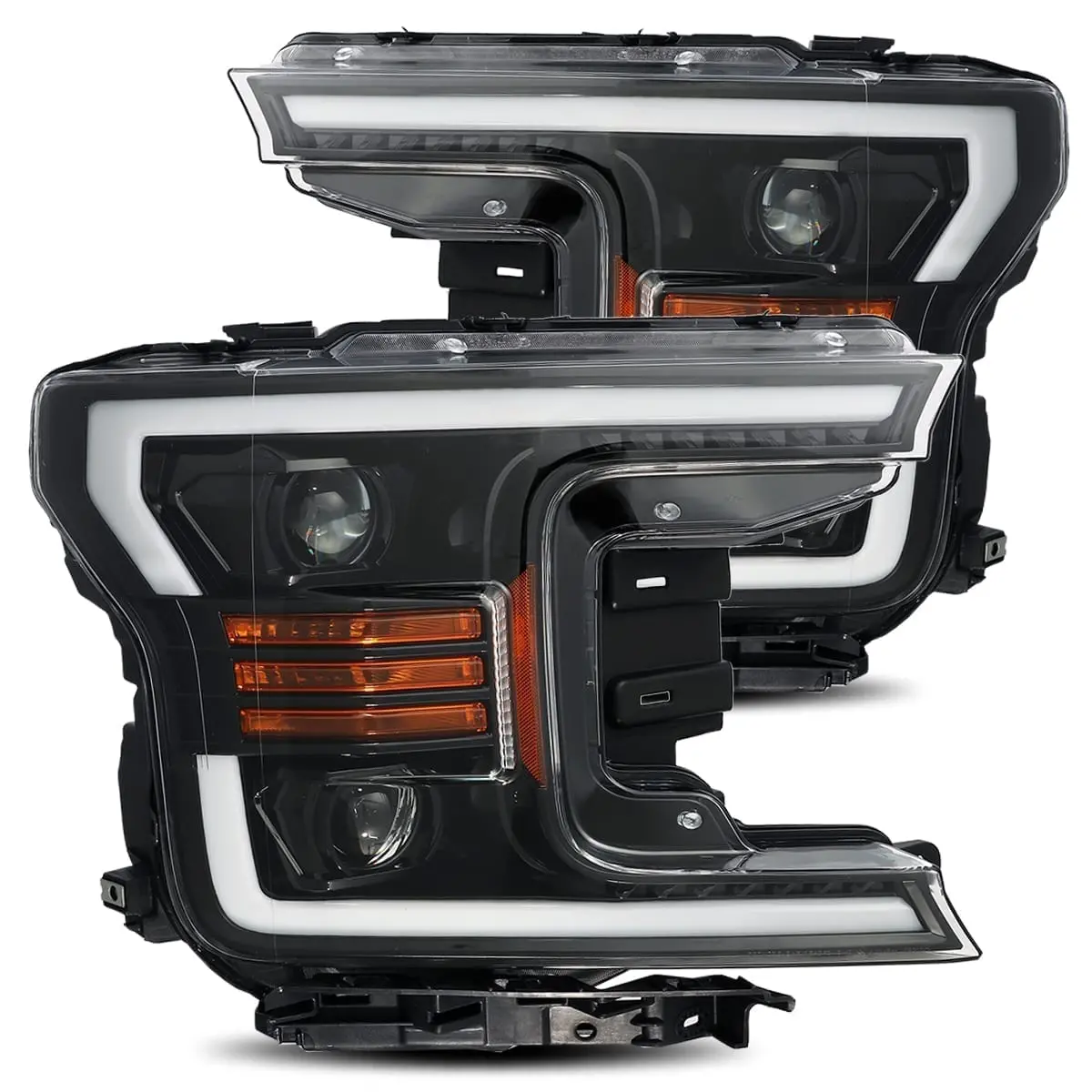 2018- 2019 Ford F150 Projector Headlights Plank Style Design Gloss Black W/ Activation Sequential Signal. Alpha Rex 880188 1
