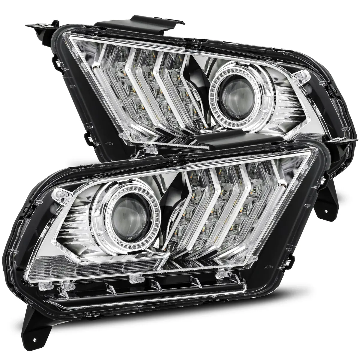 2010- 2012 Ford Mustang Projector Headlights Plank Style Design Chrome W/ Top/Bottom Drl. Alpha Rex 880111 1